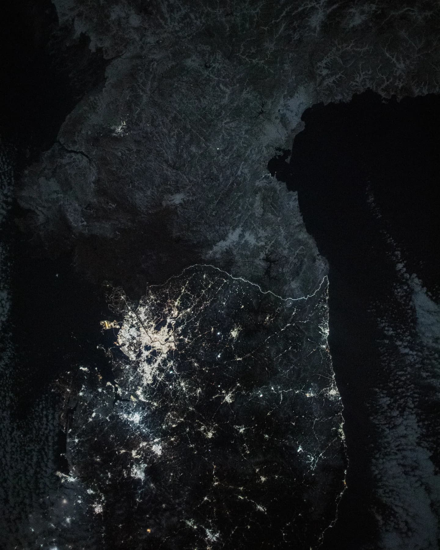 The Korean Peninsula photographed at night from the International Space Station